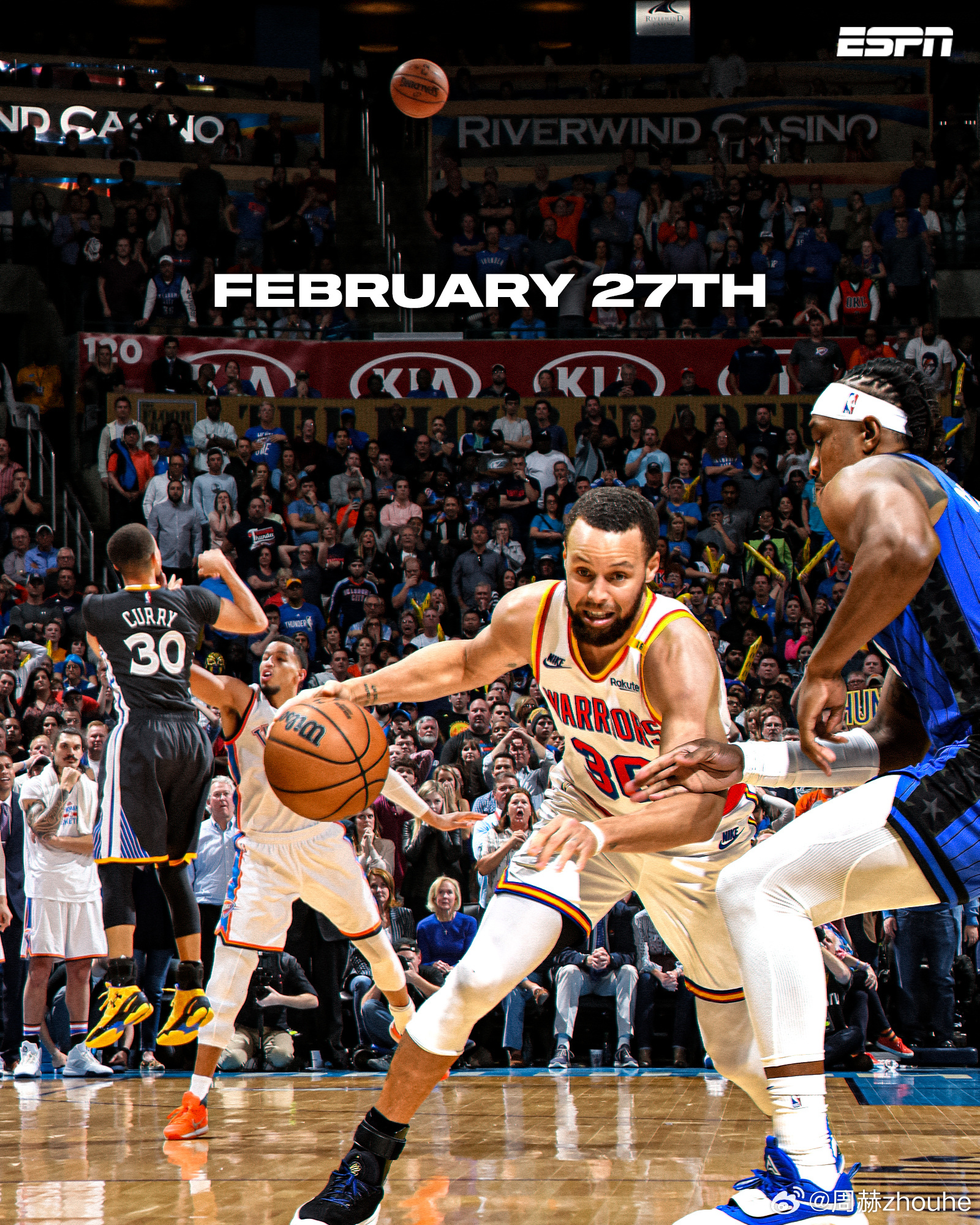 公牛险胜篮网B队，库里完成帽子戏法